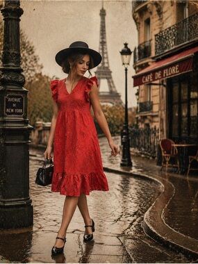 Isabel and Nina 🌺 Coral Eyelet Dress – Feminine & Summer Ready